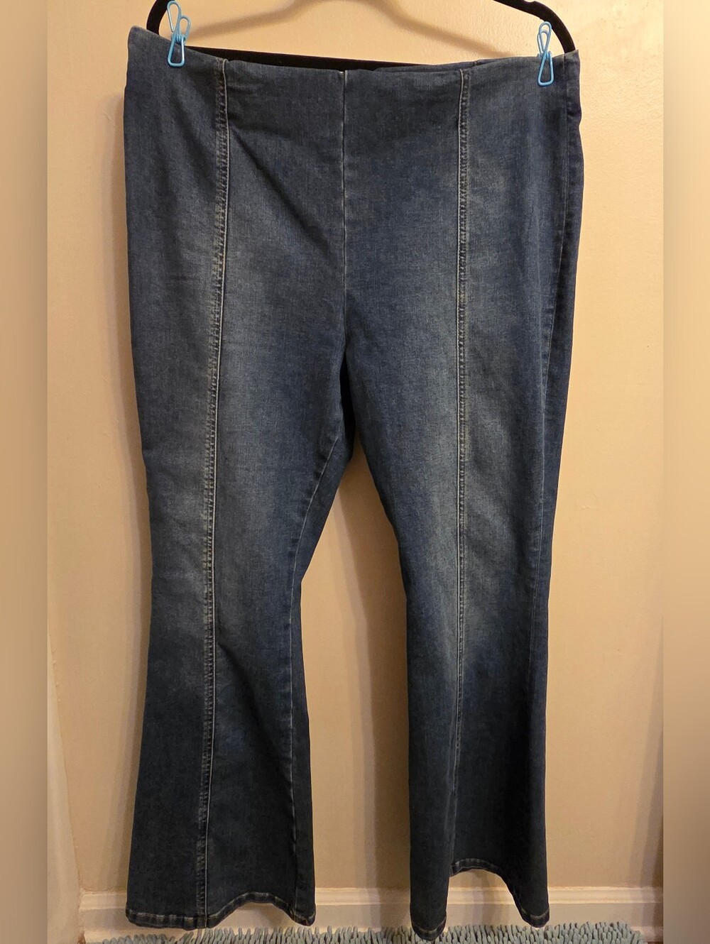 Lee Boho Retro 70s Pintuck Flare Jeans XL Blue Seamed Pull On Stretch Jeggings